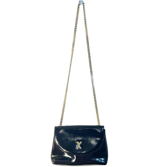 Paloma Picasso Black Gold X Crossbody Bag Chain Link Strap Patent Leather Small - Picture 2 of 14